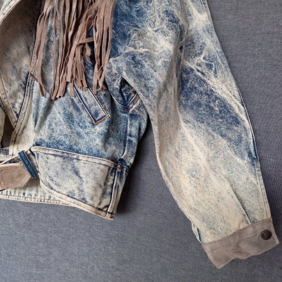 Vintage Fringe Denim Jacket Acid Wash Size L - Picture 13 of 16
